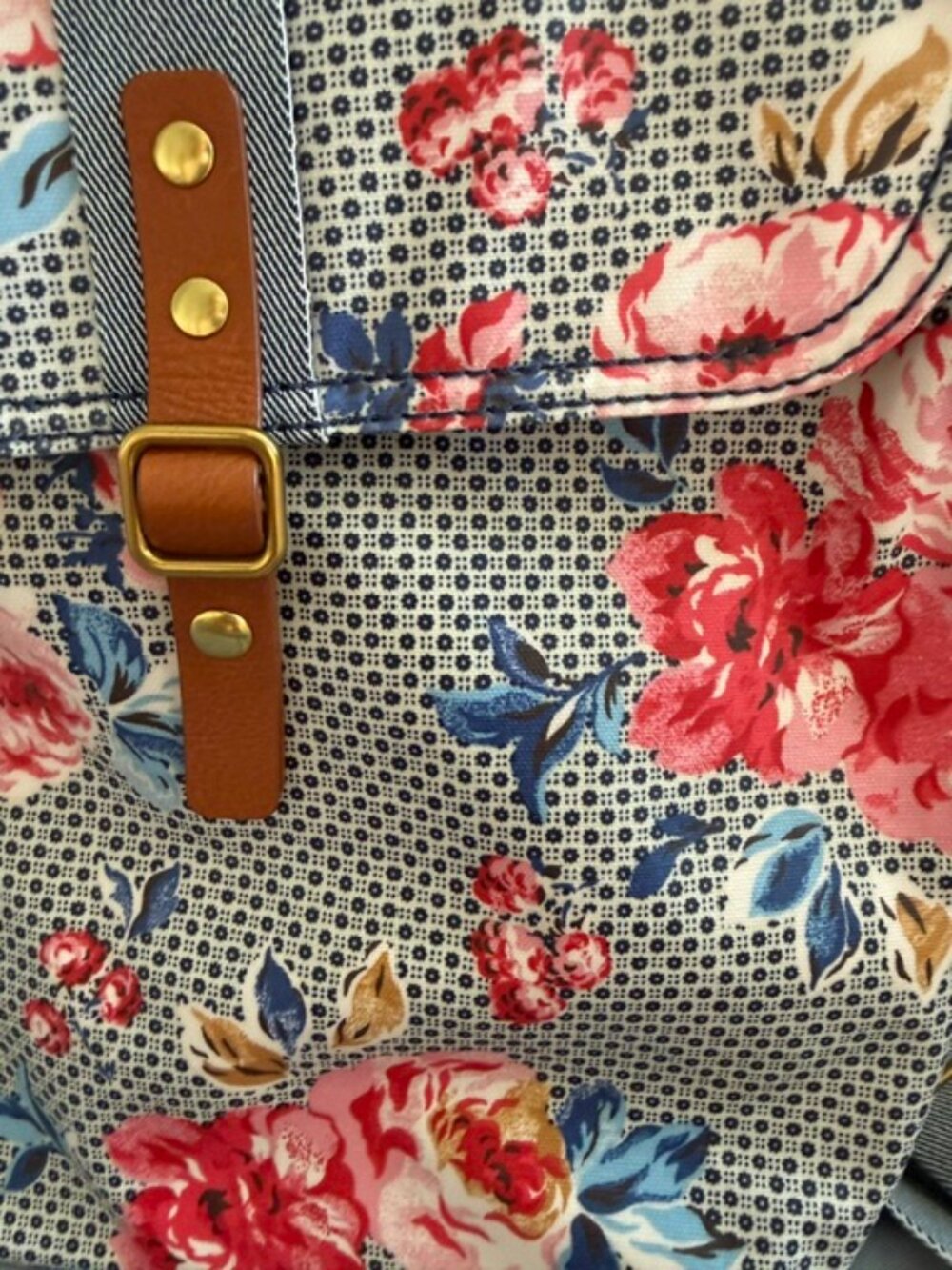 Cath Kidston Floral Backpack Blue Pink Rose Print Bookbag - Picture 3 of 5